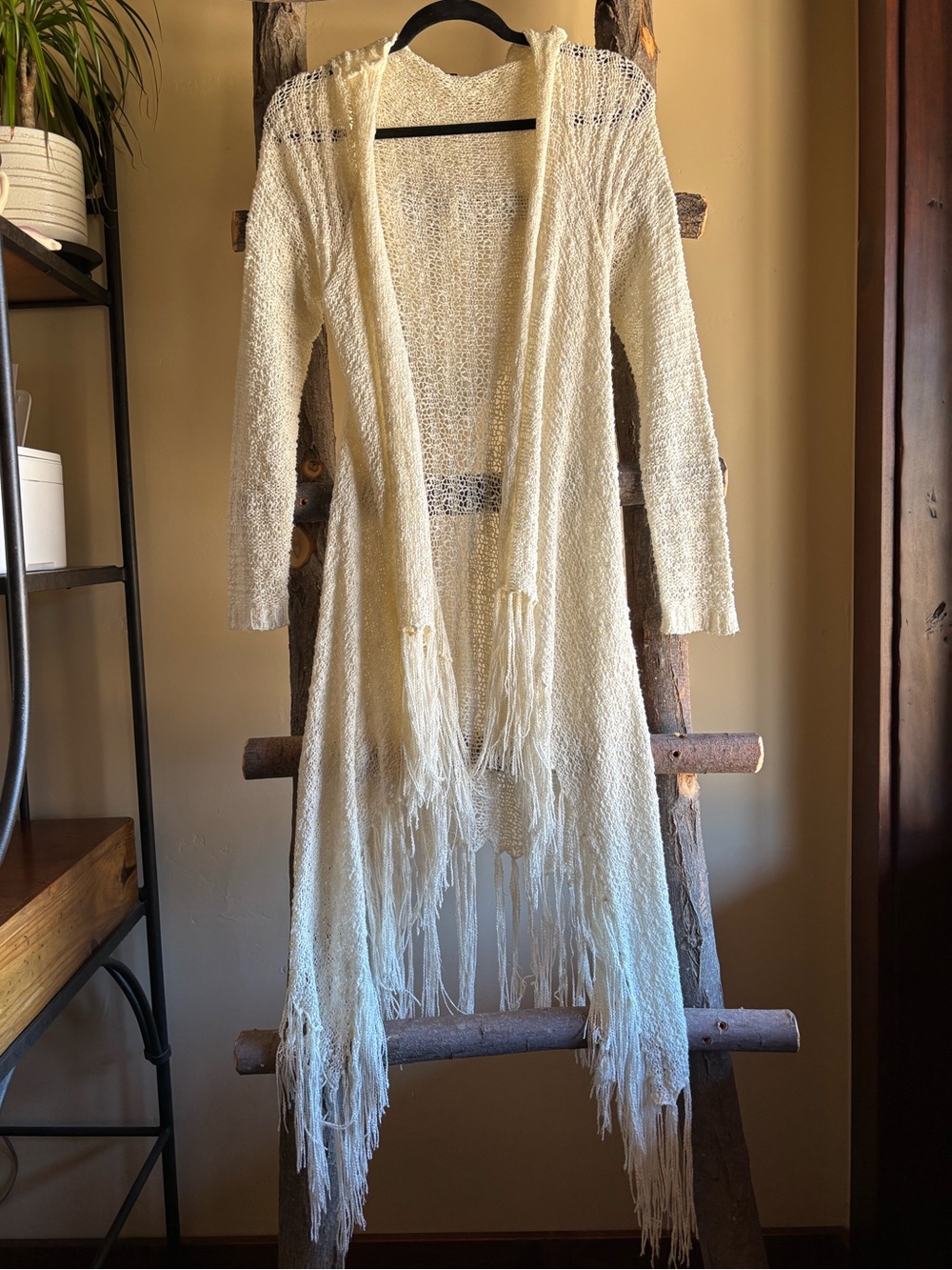 Love by Design Cream Open Knit Hooded Cardigan Sweater
